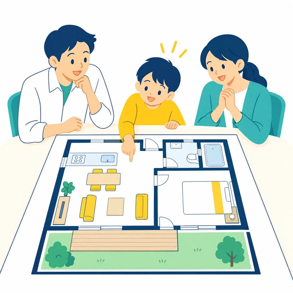 家族で間取りを考えるイメージ